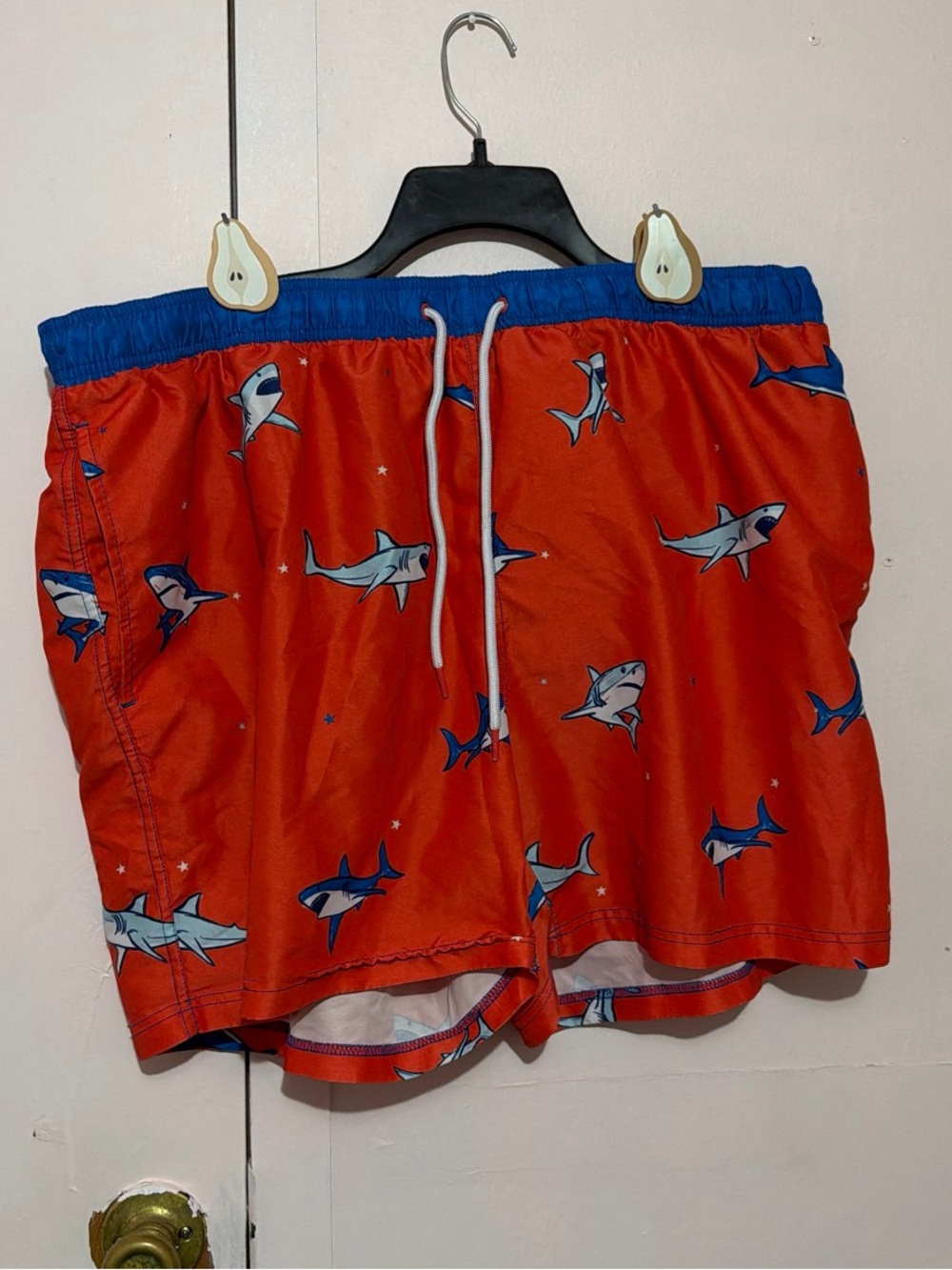 Men's Shark Print Swim Trunks - Red/Blue